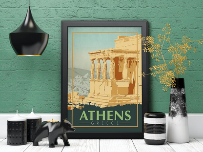 Vintage Athens Greece Travel Art Painting