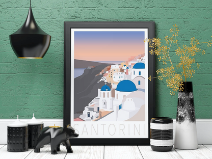 Vintage Santorini City Travel Art Painting