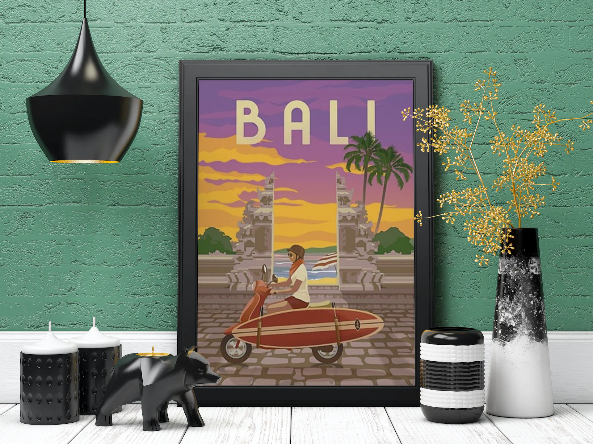 Vintage Bali Scooter Travel Art Painting
