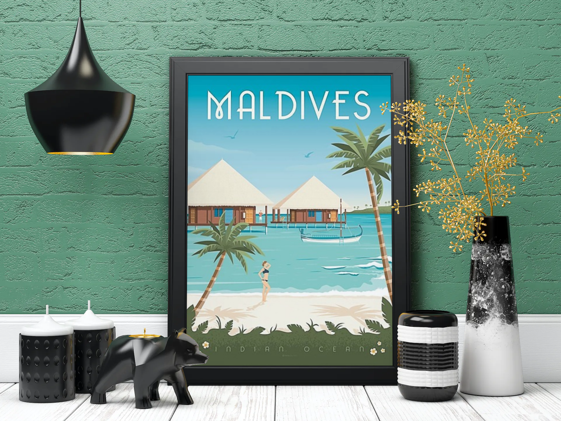 Vintage Maldives Travel Art Painting