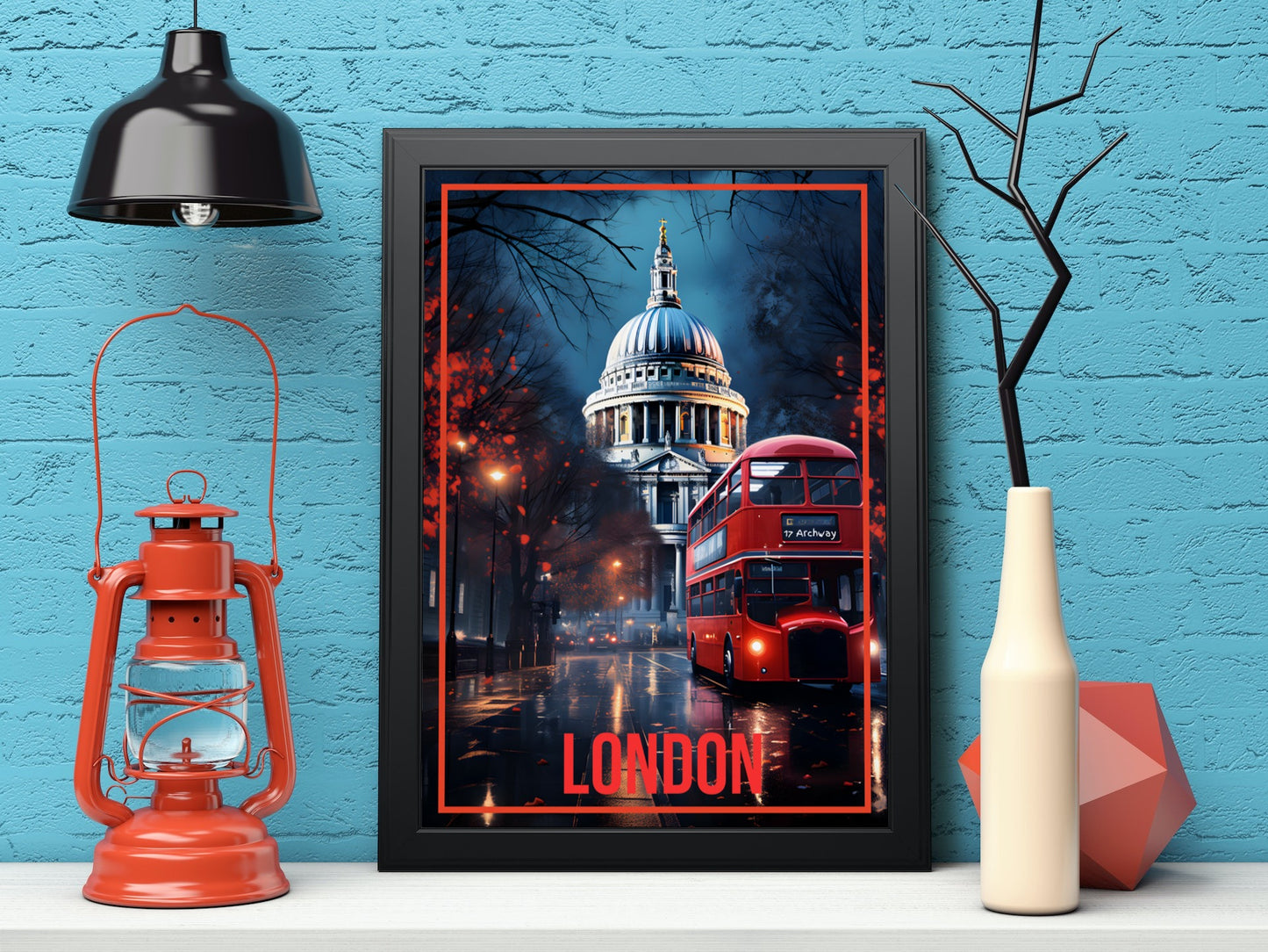 Red Bus of London Living Room Wall Painting ( 14X18 inches each)