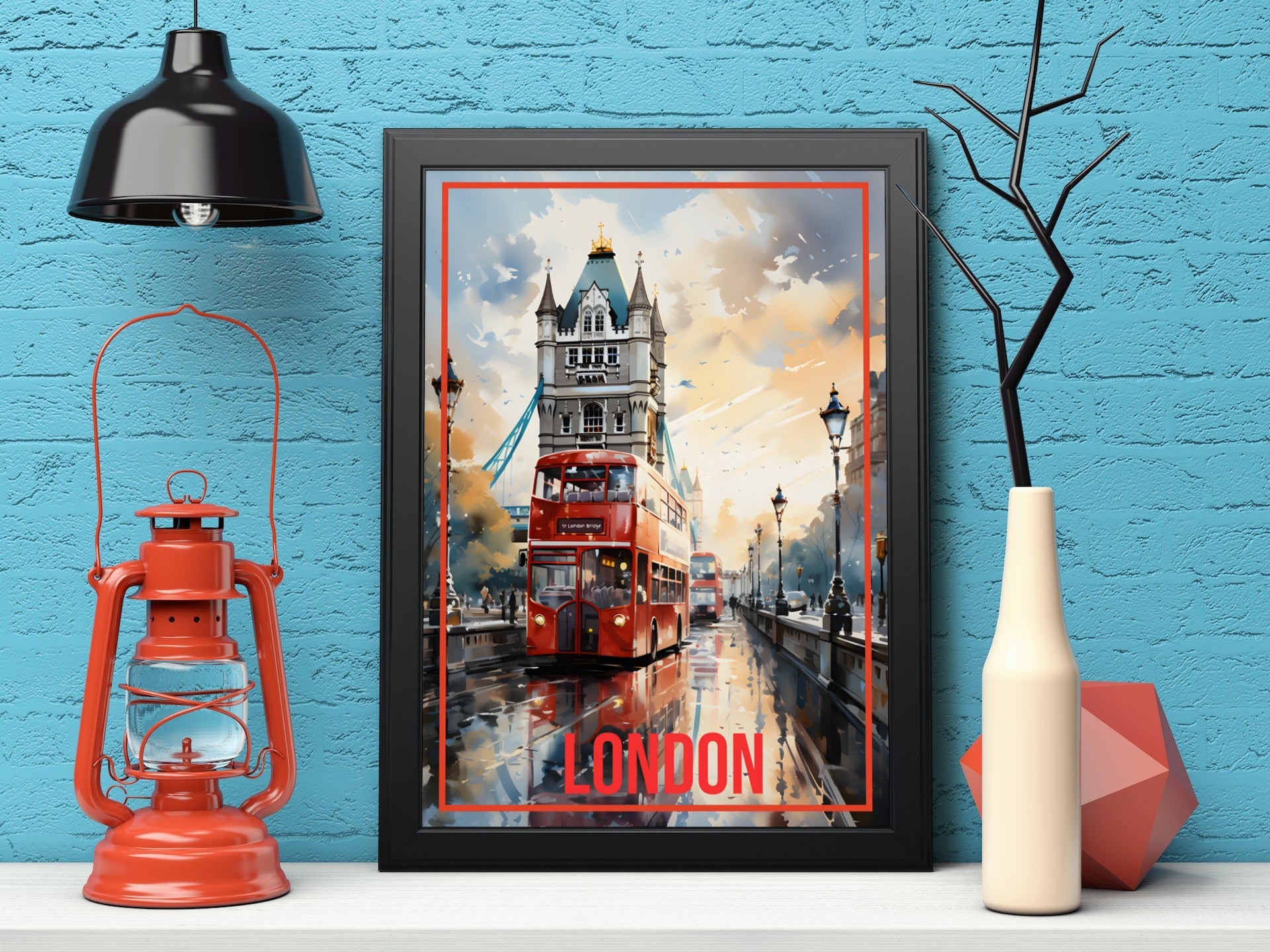 Red Bus of London Living Room Wall Painting ( 14X18 inches each)