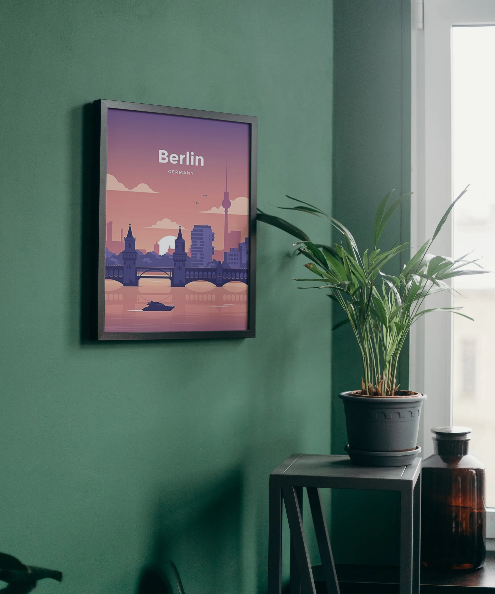 Vintage Berlin Sunset Travel Art Painting