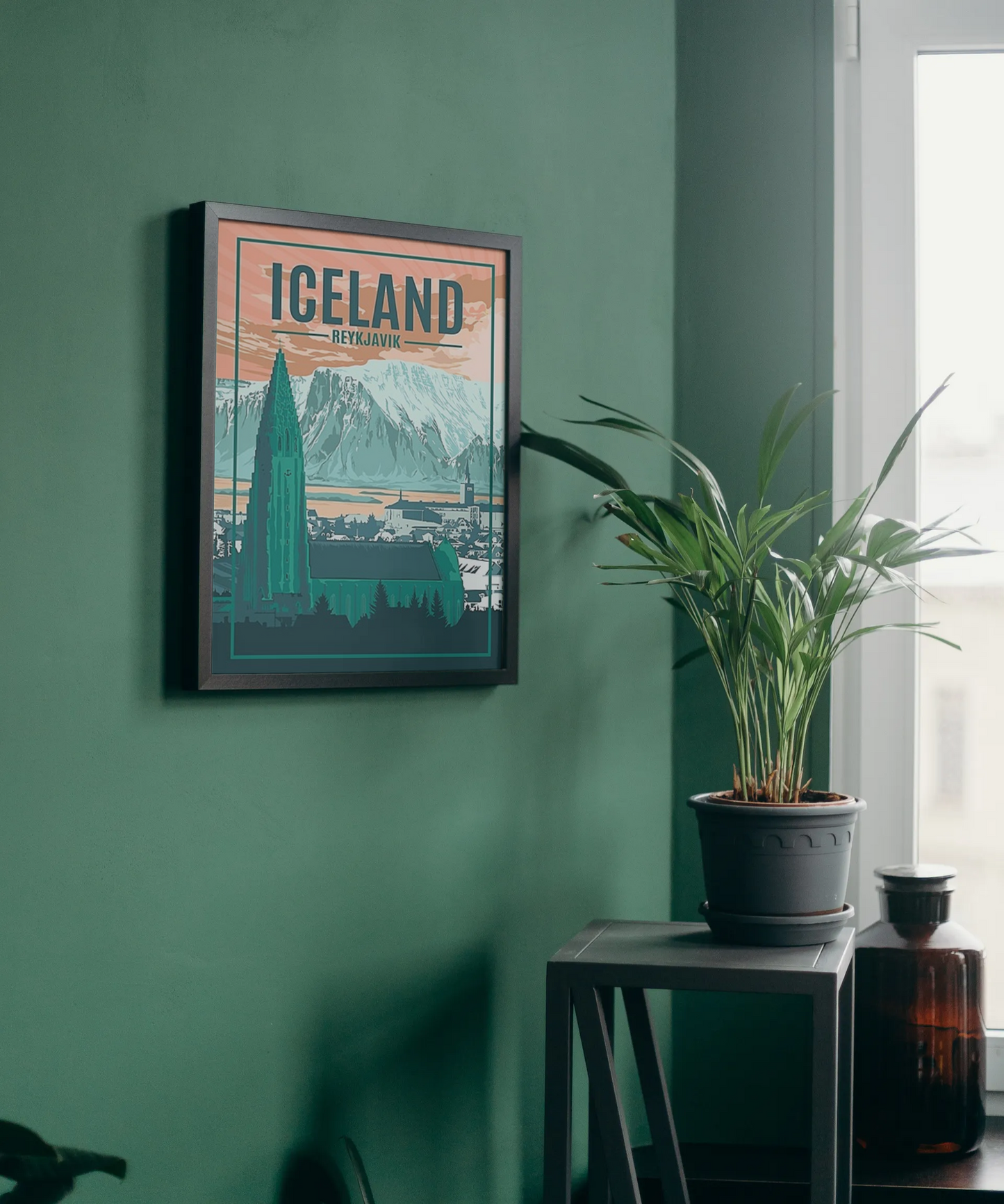 Vintage Iceland Reykjavik Travel Art Painting