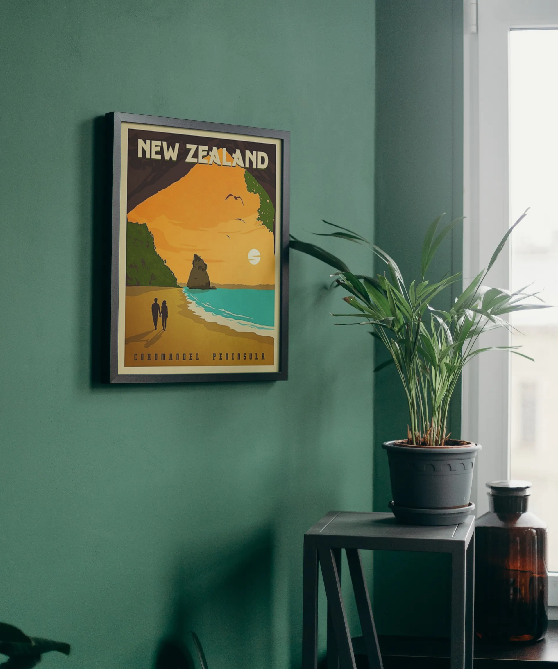 Vintage New Zealand Beach Travel Art Painting