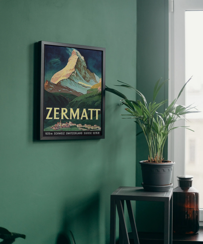 Vintage Zermatt Mountain Travel Art Painting