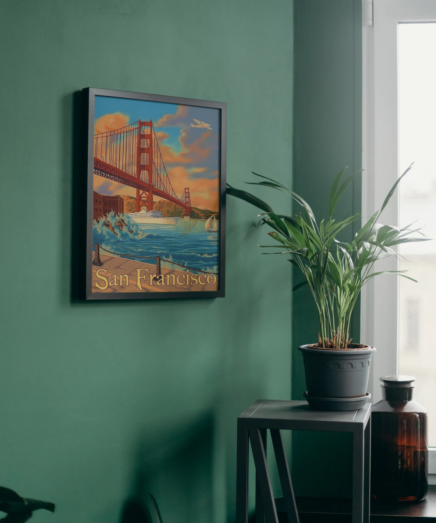 Vintage Sanfrancisco Golden Gate Bridge Travel Art Painting